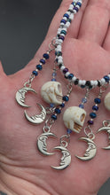 Load and play video in Gallery viewer, Witchy Smiling Crescent Moons Choker Style Necklace, Tiny Skull Misfits Jewelry, Dark Goth, Dia De Los Muertos Calavera, Day Of The Dead, Celestial
