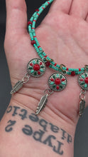 Load and play video in Gallery viewer, Southwest Inspired Colors Silver Feathers Glass Beads Adjustable Necklace And Matching Earrings, Vibrant Native Tribal Pattern Inspired Choker Style
