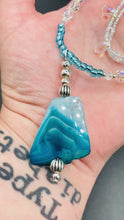 Load and play video in Gallery viewer, Vibrant Sea Blue Agate Natural Stone Choker Style Necklace, Mermaid Ocean Waves Genuine Stone Pendant With Matching Earrings, Summer Beach
