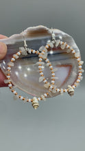 Load and play video in Gallery viewer, White Moon Stone Chip Beaded Hoop Earrings, Hippie Vibe, Shabby Chic, Boho Chic, Nature Inspired, Bohemian
