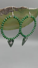 Load and play video in Gallery viewer, Genuine QingHai Green Jasper Stone Beaded Hoop Earrings, Hippie Vibe, Shabby Chic, Boho Chic, Nature Inspired, Bohemian
