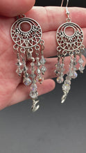 Load and play video in Gallery viewer, Dangling Smiling Crescent Moons Large Chandelier Earrings, Whimsical Fairy Princess, Witchy Celestial Astrology, Luna Lovers, Stardust
