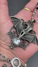 Load and play video in Gallery viewer, Gothic Raven Skull Pendant Hand Beaded Choker Style Adjustable Necklace, Dark Vampire Goth Jewelry, Eerie Haunting Death Macabre, Spooky
