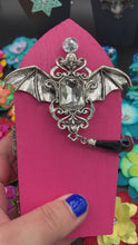 Load and play video in Gallery viewer, Pink Spooky Glam Wood Coffin Ring Box, Witchy Vibes And Decor Bat Wings With Crystals Small Jewelry Box, Glamour Ghoul Death Eerie Decor
