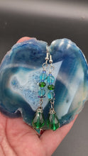 Load and play video in Gallery viewer, Whimsical Blue Green Peacock Inspired Beaded Earrings, Hippie Vibe, Shabby Boho Chic, Nature Inspired, Bohemian
