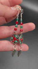 Load and play video in Gallery viewer, Southwest Inspired Colors Silver Feathers Glass Beads Adjustable Necklace And Matching Earrings, Vibrant Native Tribal Pattern Inspired Choker Style

