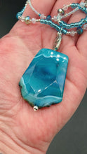Load and play video in Gallery viewer, Vibrant Sea Blue Agate Natural Stone Pendant Choker Style Beaded Necklace With Earrings, Mermaid Fairy Princess Jewelry, Hippie Gemstone
