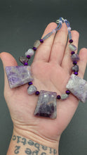 Load and play video in Gallery viewer, Large Trapezoid Shaped Amethyst Stone Pendants Multi-Color Glass Beaded Necklace, Hippie Lovers Genuine Stone, Bohemian
