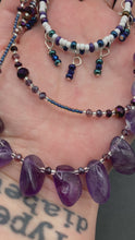 Load and play video in Gallery viewer, Genuine Amethyst Natural Gemstone Adjustable Chocker Style Glass Beaded, Boho Shabby Chic Style, Draped Beaded Necklace, Galaxy Stardust
