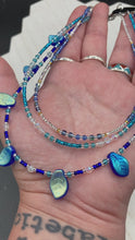 Load and play video in Gallery viewer, Whimsical Winter Frost Garden Adjustable Choker Style Necklace, Blue And Silver Fairy Princess Jewelry, Draped Beaded Necklace
