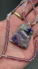 Load and play video in Gallery viewer, Wired Amethyst Natural Stone Pendant With Rainbow Hematite Star, Hand Beaded Galaxy Chocker Style Necklace, Celestial And Stars Jewelry
