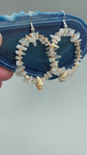 Load and play video in Gallery viewer, White Moon Stone Chip Beaded Hoop Earrings, Hippie Vibe, Shabby Chic, Boho Chic, Nature Inspired, Bohemian

