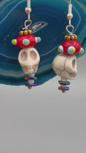 Load and play video in Gallery viewer, Skull Bead With Glass Crown Earrings, Dia De Los Muertos Calavera, Day of the Dead Jewelry, La Catrina
