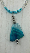 Load and play video in Gallery viewer, Vibrant Sea Blue Agate Natural Stone Choker Style Necklace, Mermaid Ocean Waves Genuine Stone Pendant With Matching Earrings, Summer Beach
