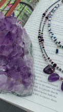 Load and play video in Gallery viewer, Genuine Amethyst Natural Gemstone Adjustable Chocker Style Glass Beaded, Boho Shabby Chic Style, Draped Beaded Necklace, Galaxy Stardust
