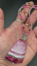 Load and play video in Gallery viewer, Large Pink Agate Natural Stone Glass Bead Choker Style Necklace, Nature Lovers Hippie Style, Whimsical Pink Fairy Princess, Boho Shabby Chic
