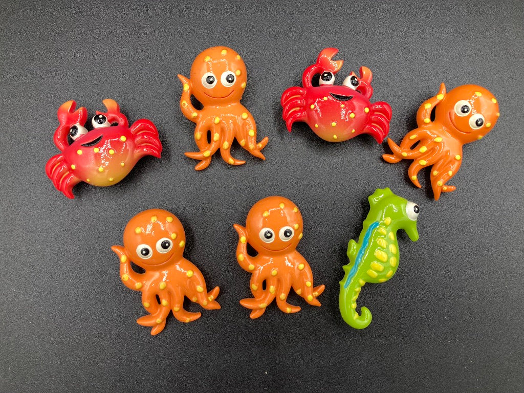 Colorful Ocean Theme Wood Magnets, Octopus, Crab, And Seahorse Magnets