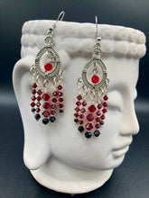 Load image into Gallery viewer, Black And Dark Red Chandelier Style Beaded Earrings, Vampire Dark Goth, Shabby Boho Chic
