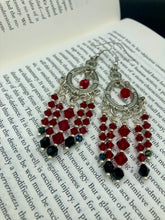 Load image into Gallery viewer, Black And Dark Red Chandelier Style Beaded Earrings, Vampire Dark Goth, Shabby Boho Chic
