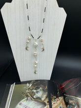 Load image into Gallery viewer, Cascade of Skull Beads Choker Necklace Smiling Crescent Moon Charms, Pastel Goth, Dark Witchy Crescent Moonbeams Jewelry, Day Of The Dead Calavera
