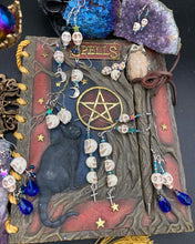 Load image into Gallery viewer, Mini Dangling Howlite Skulls Rainbow Hematite Heart Earrings, Tiny Pastel Goth Stardust Jewelry, Dia De Los Muertos Calavera Arete, Day of the Dead
