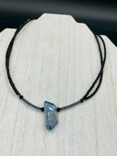 Load image into Gallery viewer, This stunningly elegant double strand necklace features a luster blue crystal stone nugget, creating a sophisticated, yet dainty look that beautifully drapes across the neck.  Necklace is 18”
