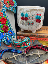 Load image into Gallery viewer, Southwest Inspired Turquoise Red Small Flowers Earrings, Dia De Los Muertos Aretes, Mexican Day of the Dead Jewelry, Hippie Style, Boho Chic
