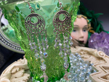 Load image into Gallery viewer, Dangling Smiling Crescent Moons Large Chandelier Earrings, Whimsical Fairy Princess, Witchy Celestial Astrology, Luna Lovers, Stardust
