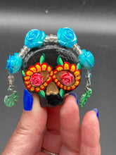 Load image into Gallery viewer, Day Of The Dead Skull Magnet, Dia De Los Muertos Calavera, Frida Khalo Inspired Skull Art
