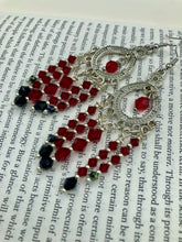 Load image into Gallery viewer, Black And Dark Red Chandelier Style Beaded Earrings, Vampire Dark Goth, Shabby Boho Chic
