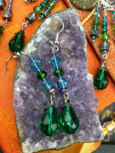 Load image into Gallery viewer, Whimsical Blue Green Peacock Inspired Beaded Earrings, Hippie Vibe, Shabby Boho Chic, Nature Inspired, Bohemian
