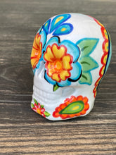 Load image into Gallery viewer, Cat Lovers Kitty and Skull Art, Hand Painted Ceramic Sugar Skull, Dia De Los Muertos Calavera, Mini Day of the Dead Cat Ceramic Skull
