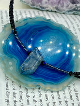 Load image into Gallery viewer, This stunningly elegant double strand necklace features a luster blue crystal stone nugget, creating a sophisticated, yet dainty look that beautifully drapes across the neck.  Necklace is 18”
