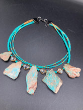 Load image into Gallery viewer, Southwestern Style Inspired Adjustable Beaded Necklace, Stone Chips In Turquoise Color  And Cross Faceted Glass Beads
