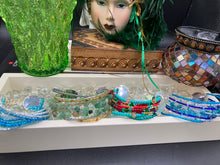 Load image into Gallery viewer, Ocean Blue Waves Nine Stands Glass Beaded Bracelet, Chunky Bohemian Style Jewelry, Hippie Nature Lover, Boho Shabby Chic, Starry Night Sky
