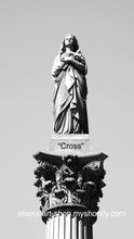 Load image into Gallery viewer, This Cemetery Angel sympathy card is a thoughtful way to express your condolences to a grieving family. The touching image of an angel standing atop a pedestal holding a cross with both hands conveys the tenderness of remembrance and will help commemorate a lost loved one. The card is suitable for any occasion.
