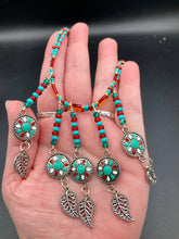 Load image into Gallery viewer, Southwest Inspired Colors Dangling Silver Feathers Glass Beads Adjustable Necklace, Vibrant Native Tribal Pattern Inspired Choker Style
