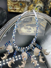 Load image into Gallery viewer, Witchy Smiling Crescent Moons Choker Style Necklace, Tiny Skull Misfits Jewelry, Dark Goth, Dia De Los Muertos Calavera, Day Of The Dead, Celestial
