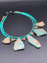 Load image into Gallery viewer, Southwestern Style Inspired Adjustable Beaded Necklace, Stone Chips In Turquoise Color  And Cross Faceted Glass Beads
