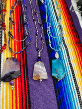 Load image into Gallery viewer, Vibrant Sea Blue Agate Natural Stone Pendant Choker Style Beaded Necklace With Earrings, Mermaid Fairy Princess Jewelry, Hippie Gemstone

