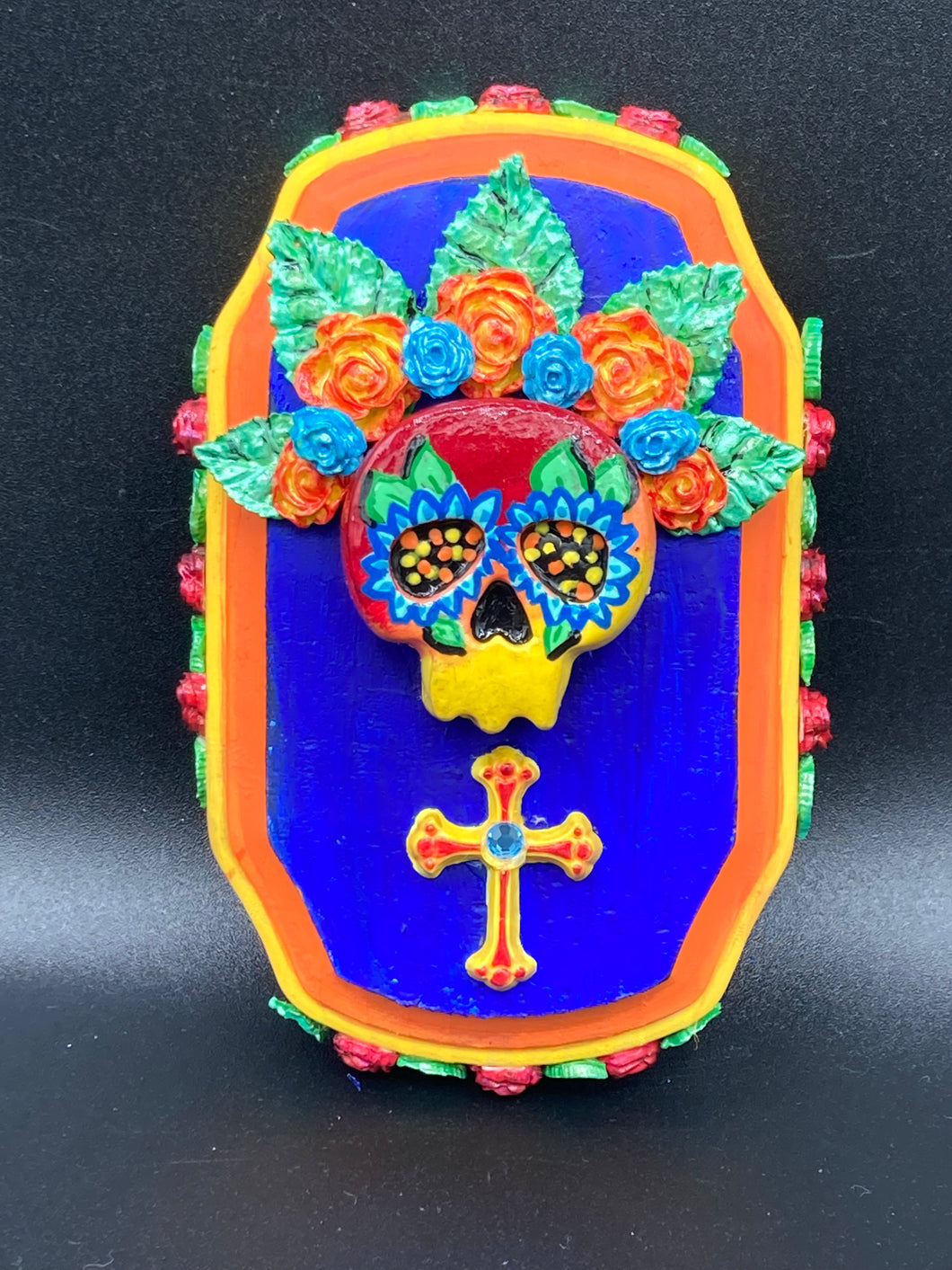 Day of the Dead Wall Art Decor, Frida Kahlo Inspired Clay Art Home Decor, La Muerte Calavera