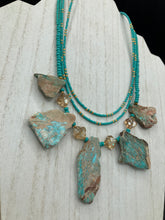 Load image into Gallery viewer, Southwestern Style Inspired Adjustable Beaded Necklace, Stone Chips In Turquoise Color  And Cross Faceted Glass Beads

