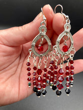 Load image into Gallery viewer, Black And Dark Red Chandelier Style Beaded Earrings, Vampire Dark Goth, Shabby Boho Chic
