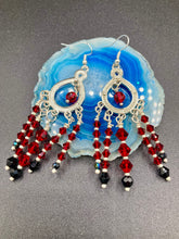 Load image into Gallery viewer, Black And Dark Red Chandelier Style Beaded Earrings, Vampire Dark Goth, Shabby Boho Chic

