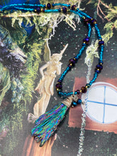 Load image into Gallery viewer, Rainbow Kyanite Wired Stone Pendant Glass Beads Necklace, Celestial Vibe Natural Stone, Hippie Choker Style Necklace, Shabby Chic, Boho Chic
