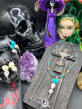Load image into Gallery viewer, Frida Kahlo Inspired Glass Beaded Necklace, Vibrant Mexican Colors Adjustable Choker, Southwest Vibe Style Inspired Jewelry, Dia De Los Muertos Calaveras
