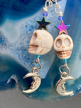 Load image into Gallery viewer, Witchy Smiling Crescent Moons Choker Style Necklace, Tiny Skull Misfits Jewelry, Dark Goth, Dia De Los Muertos Calavera, Day Of The Dead, Celestial
