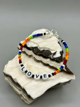 Load image into Gallery viewer, Rainbow Striped Glass Beaded Necklace, Bright Multicolor Beaded Jewelry, LGBTQ Pride Jewelry
