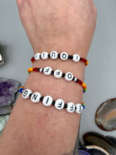 Load image into Gallery viewer, Rainbow Pride beaded bracelet EFFING OFF Metal wire with hook-eye clasp.
