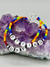 Load image into Gallery viewer, Rainbow Pride beaded bracelet EFFING OFF Metal wire with hook-eye clasp.
